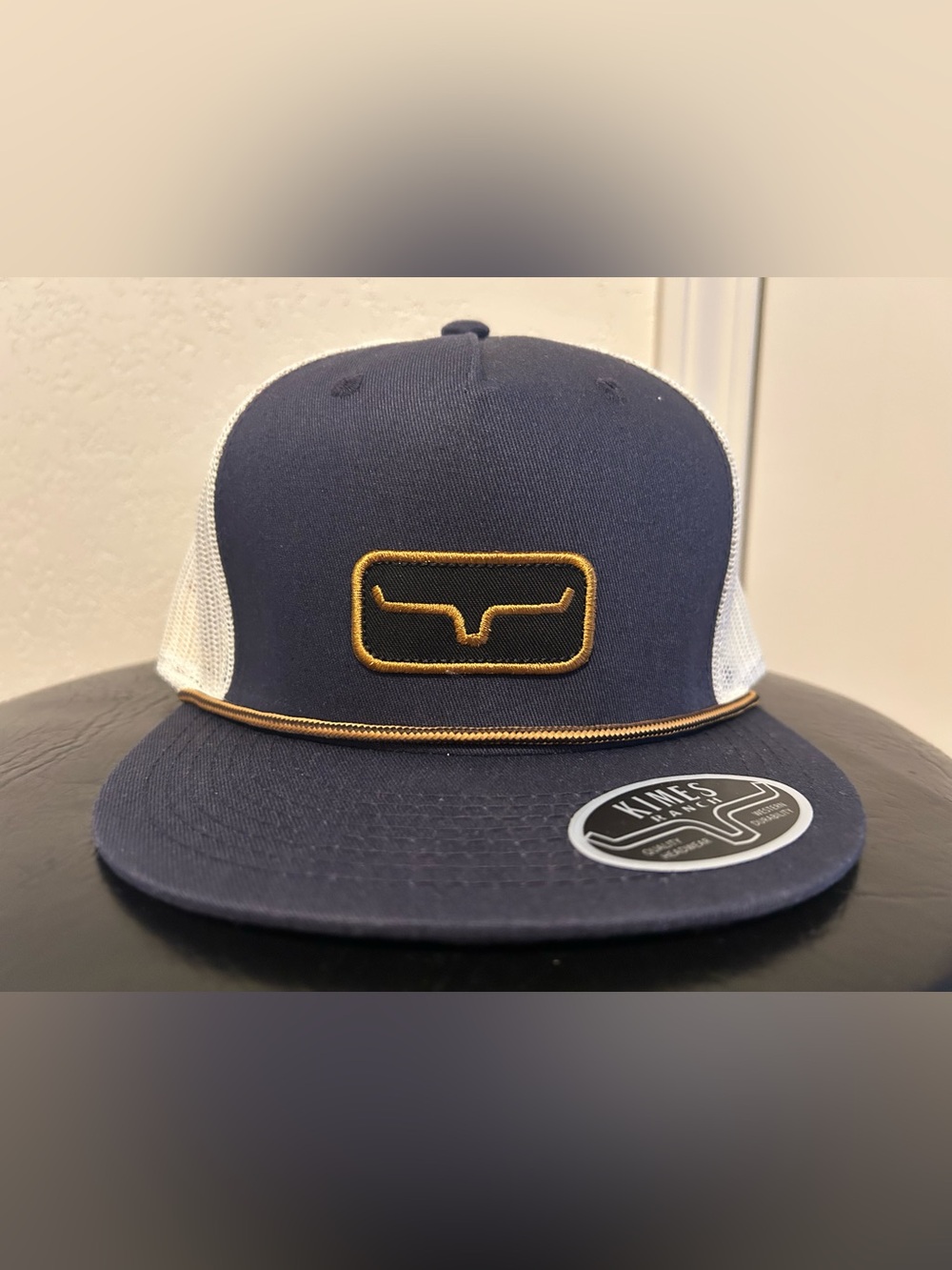 Kimes Ranch Navy and White Trucker Hat with Gold Logo